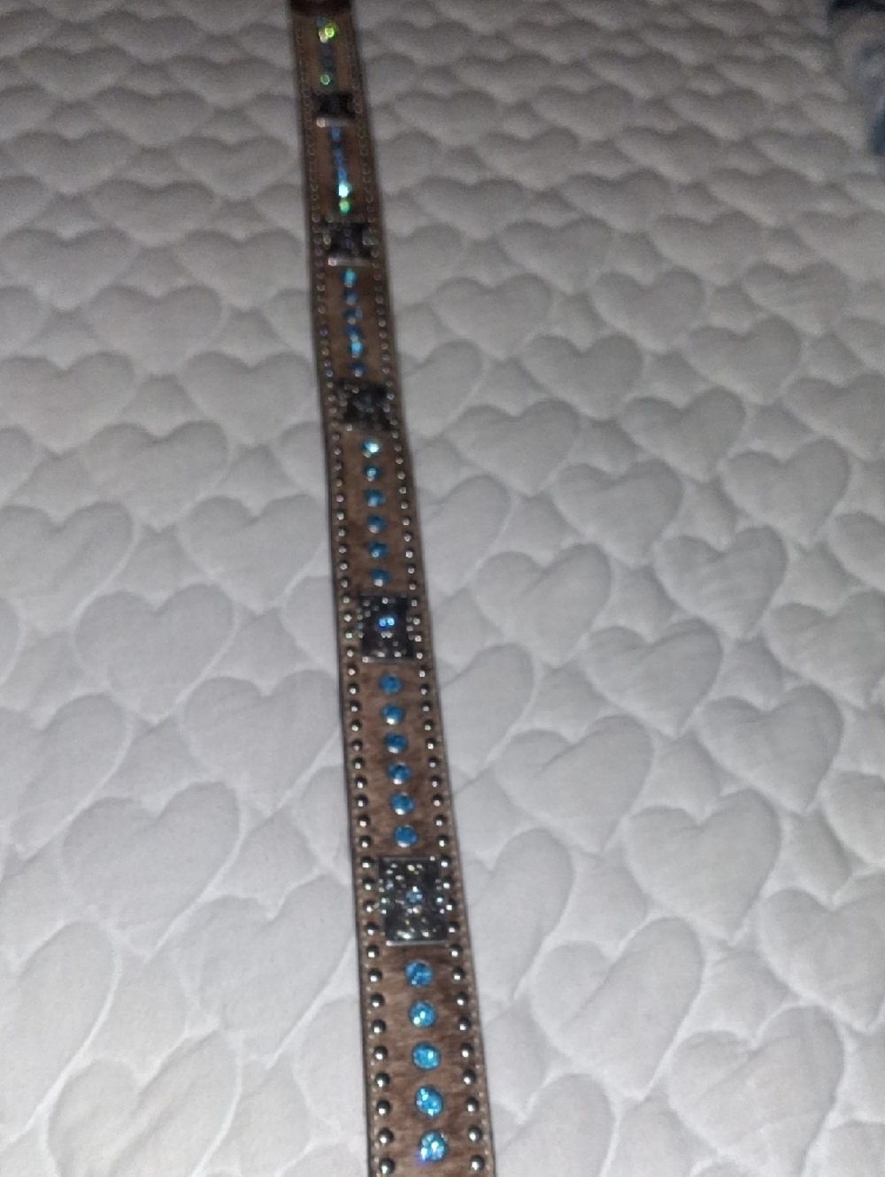 Brown Leather Belt with Turquoise Crystal Accents - Picture 6 of 7